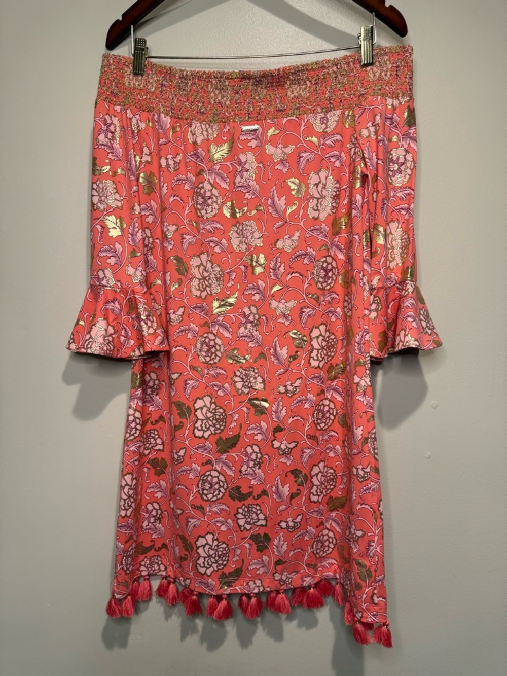 Cabana Life Dress Womens medium Off the Shoulder Tassels UPF Protection Floral - Picture 9 of 9